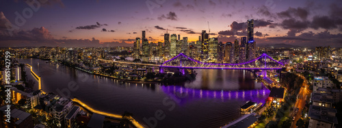 Aerial view of Brisbane's iconic Story bridge and the city, including the Brisbane financial district