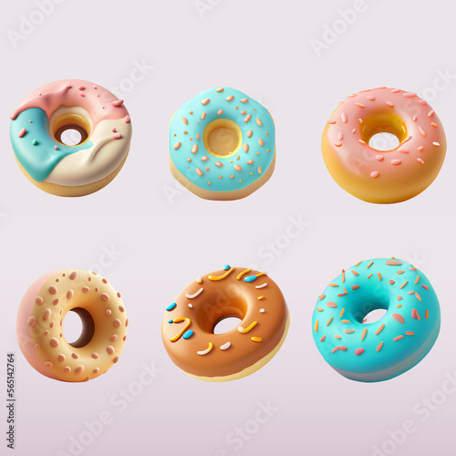 3d illustration pattern of donuts with in flat background generative ai