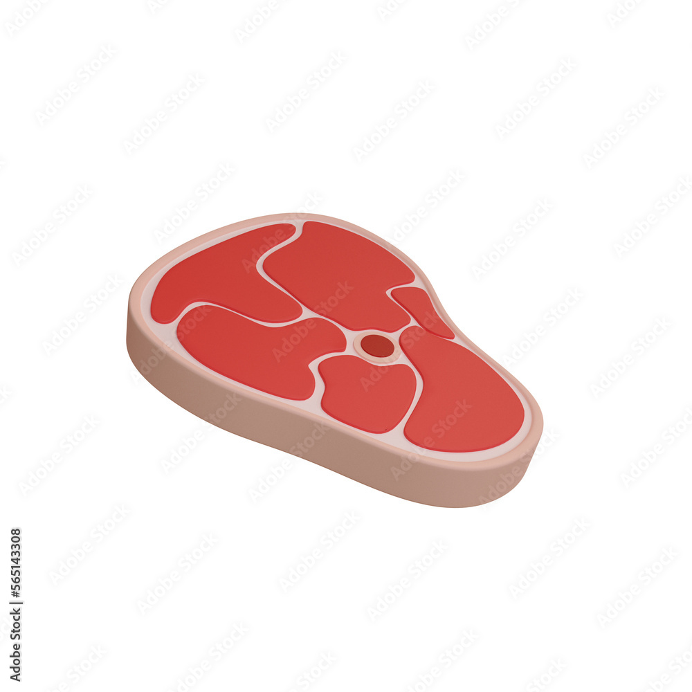 Round beef steak icon. 3D render model isolated white background. Round beef steak icon. 3D render model isolated white background.