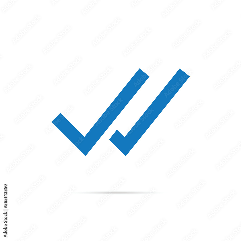 Valid Seal icon. Blue double tick. Flat done sticker icon. Isolated on white. Accept button. Valid Seal icon. Blue double tick. Flat done sticker icon. Isolated on white. Accept button.