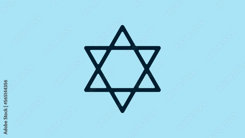 Blue Star of David icon isolated on blue background. Jewish religion symbol. Symbol of Israel. 4K Video motion graphic animation