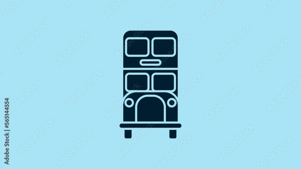 Blue Double decker bus icon isolated on blue background. London classic passenger bus. Public transportation symbol. 4K Video motion graphic animation Blue Double decker bus icon isolated on blue background. London classic passenger bus. Public transportation symbol. 4K Video motion graphic animation