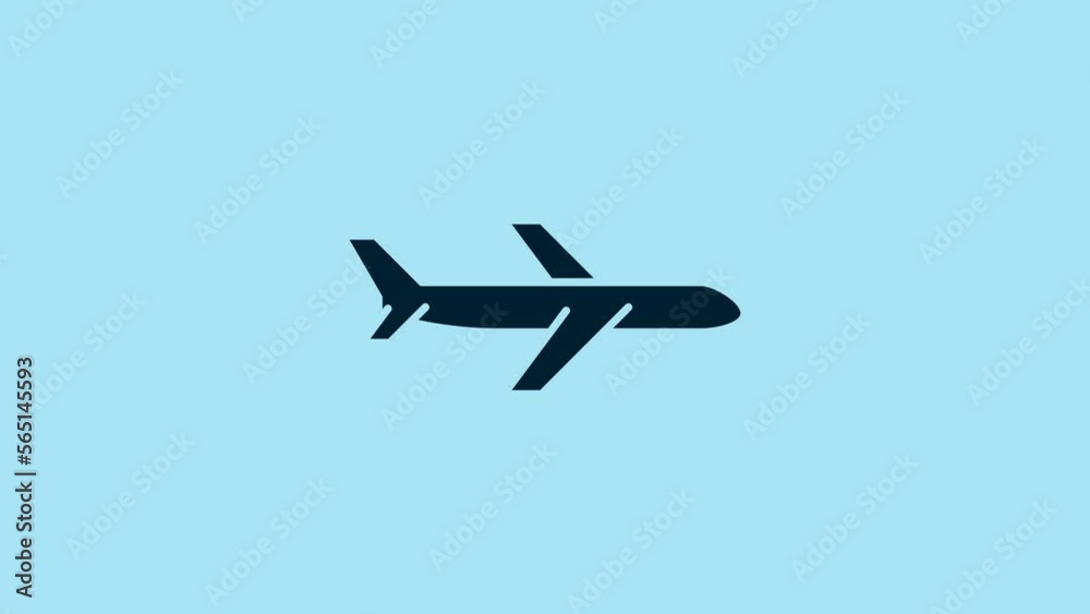 Blue Plane icon isolated on blue background. Flying airplane icon. Airliner sign. 4K Video motion graphic animation Blue Plane icon isolated on blue background. Flying airplane icon. Airliner sign. 4K Video motion graphic animation