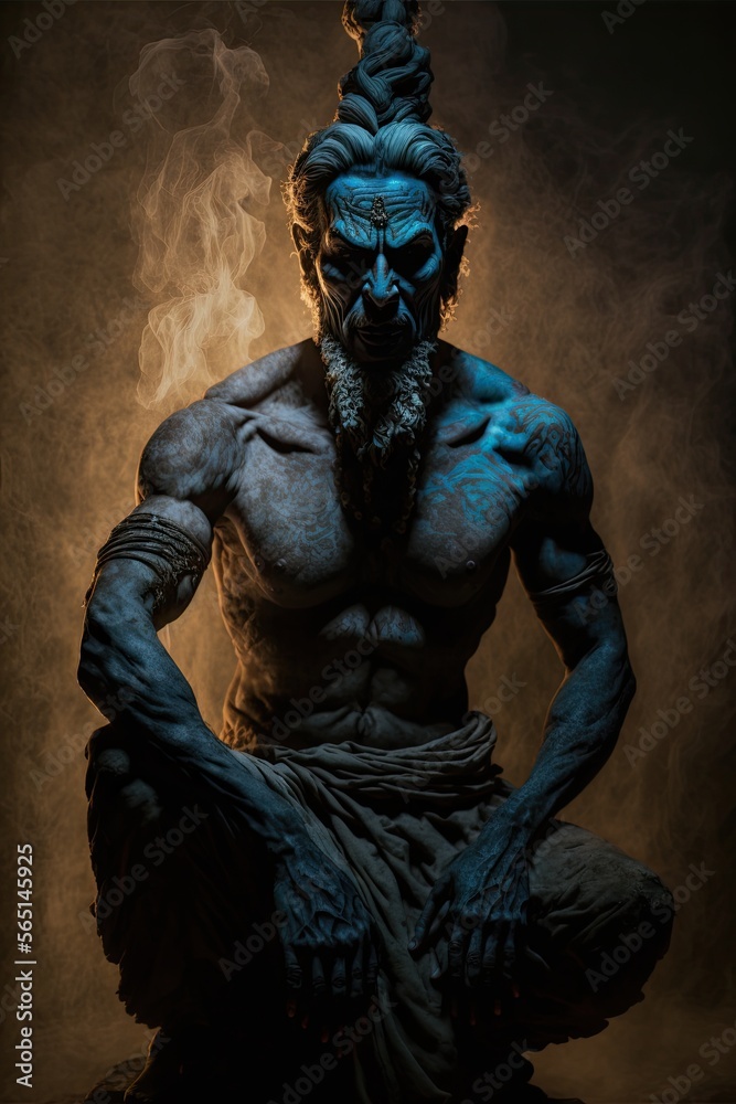 Portrait of a Jinn - Arabic Islam Blue Genie Creature. Generative AI. Portrait of a Jinn - Arabic Islam Blue Genie Creature. Generative AI.