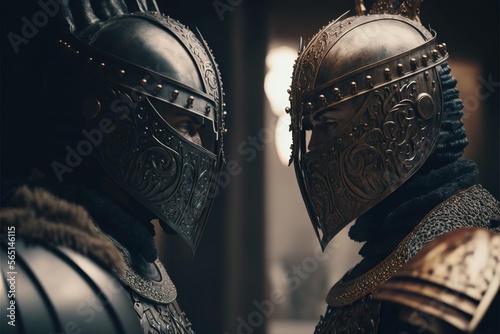 Knight versus Knight. Head to Head Before Battle. Generative AI.