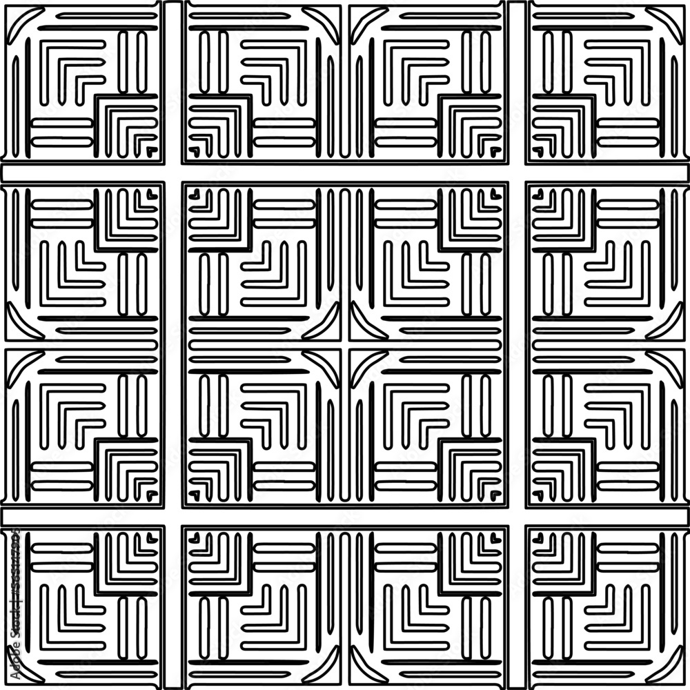 Stylish texture with figures from lines.
Abstract geometric black and white pattern for web page, textures, card, poster, fabric, textile. Monochrome graphic repeating design. 