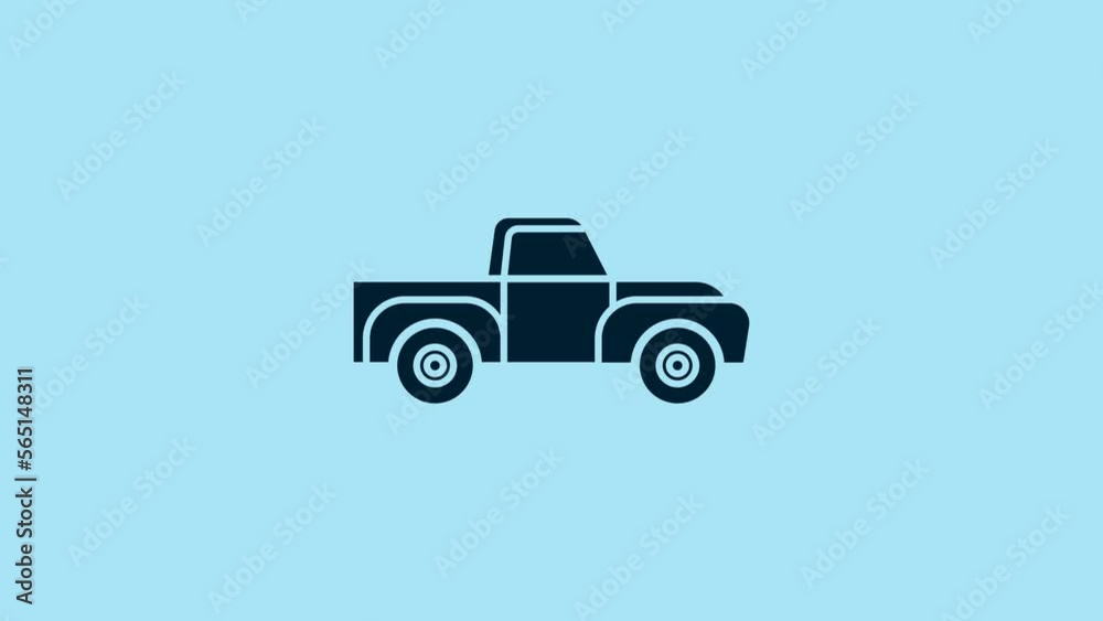 Blue Pickup truck icon isolated on blue background. 4K Video motion graphic animation Blue Pickup truck icon isolated on blue background. 4K Video motion graphic animation