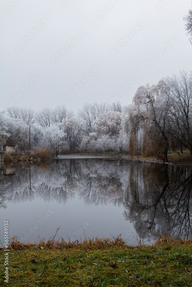 Winter landscape in Moldova on a cloudy day.