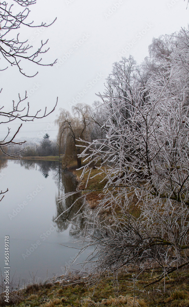 Winter landscape in Moldova on a cloudy day.