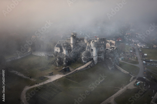 Ogrodzieniec Castle in the morning fog. Poland