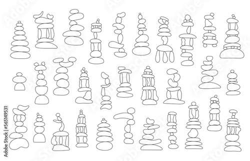Fotografie, Tablou Zen stone cairns set in simple abstract doodle style vector illustration, relax,