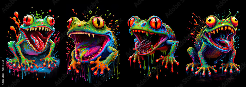 Angry red-eyed tree frog on black background. AI generative.