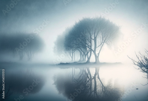 Airy Ethereal Dreamscape: AI-Generated Render of a Misty Natural Landscape