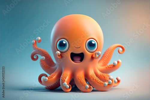 Cute 3D Cartoon octopus character. Generative AI