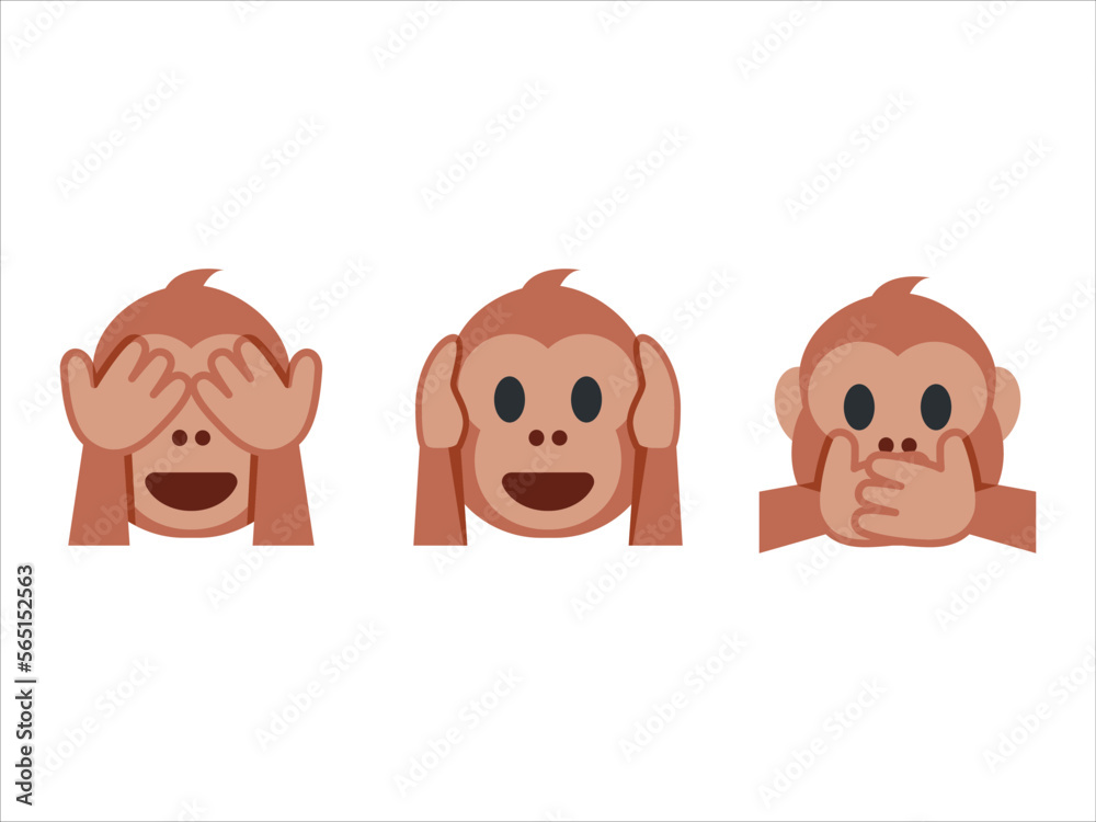 Gandhis Three Monkey Emoji Vector Set Design Isolated See No Evil