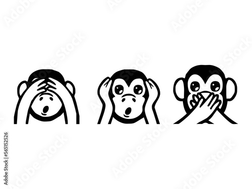 Gandhi's three monkey emoji vector set design. Isolated See-No-Evil Monkey, Hear-No-Evil Monkey, Speak-No-Evil Monkey, meme sign design. 