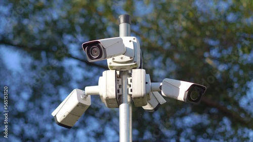 Security camera on the wall in 4k slow motion 60fps