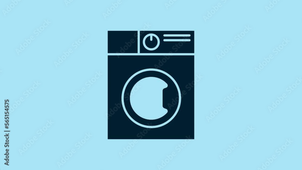Blue Washer icon isolated on blue background. Washing machine icon. Clothes washer - laundry machine. Home appliance symbol. 4K Video motion graphic animation Blue Washer icon isolated on blue background. Washing machine icon. Clothes washer - laundry machine. Home appliance symbol. 4K Video motion graphic animation