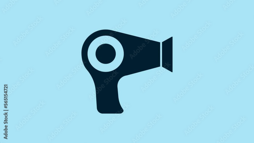 Blue Hair dryer icon isolated on blue background. Hairdryer sign. Hair drying symbol. Blowing hot air. 4K Video motion graphic animation Blue Hair dryer icon isolated on blue background. Hairdryer sign. Hair drying symbol. Blowing hot air. 4K Video motion graphic animation