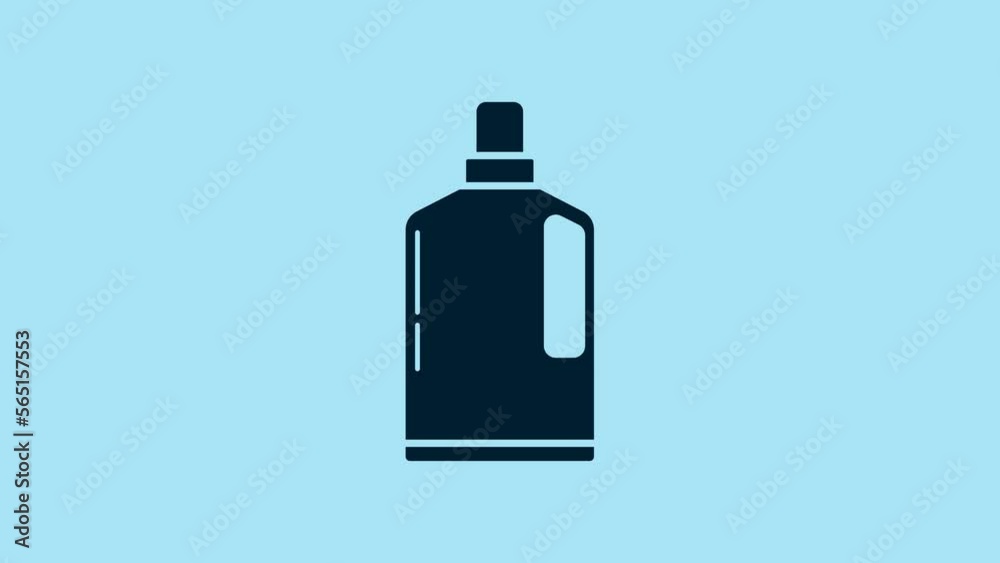 Blue Plastic bottle for liquid laundry detergent, bleach, dishwashing liquid or another cleaning agent icon isolated on blue background. 4K Video motion graphic animation Blue Plastic bottle for liquid laundry detergent, bleach, dishwashing liquid or another cleaning agent icon isolated on blue background. 4K Video motion graphic animation