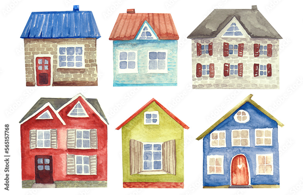 watercolor colorful houses illustration