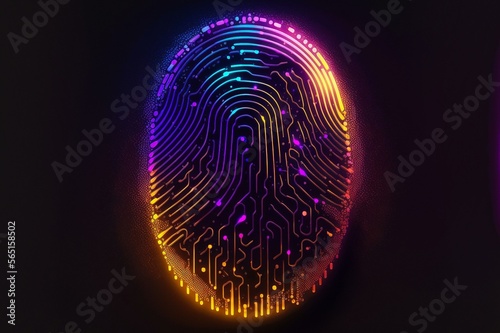 Digital fingerprint scanning verification process. Future security technology against digital cyber crime. Generative AI.