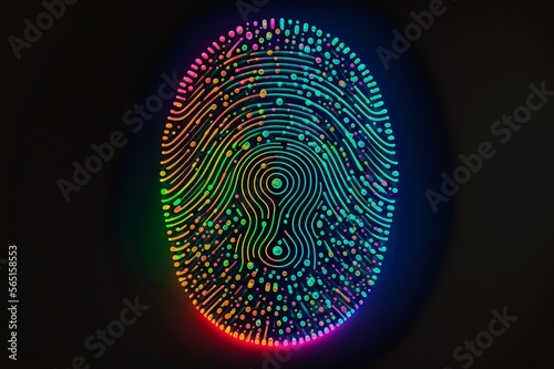 Digital fingerprint scanning verification process. Future security technology against digital cyber crime. Generative AI.