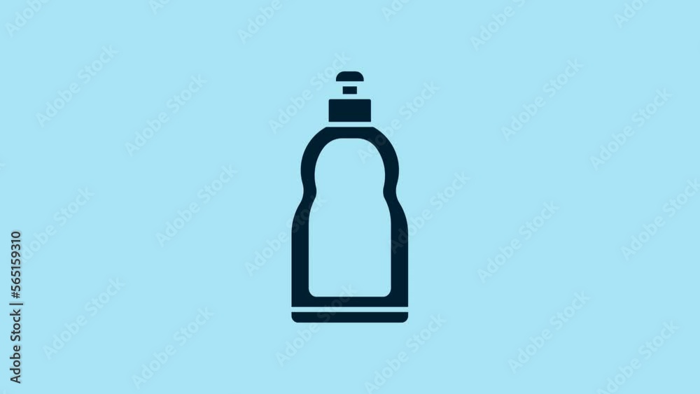 Blue Plastic bottle for liquid laundry detergent, bleach, dishwashing liquid or another cleaning agent icon isolated on blue background. 4K Video motion graphic animation Blue Plastic bottle for liquid laundry detergent, bleach, dishwashing liquid or another cleaning agent icon isolated on blue background. 4K Video motion graphic animation