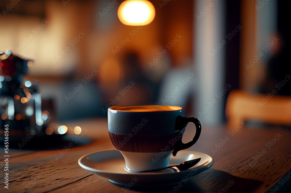 Cup Of Coffee On Table In Cafe. Created with Generative AI technology Cup Of Coffee On Table In Cafe. Created with Generative AI technology