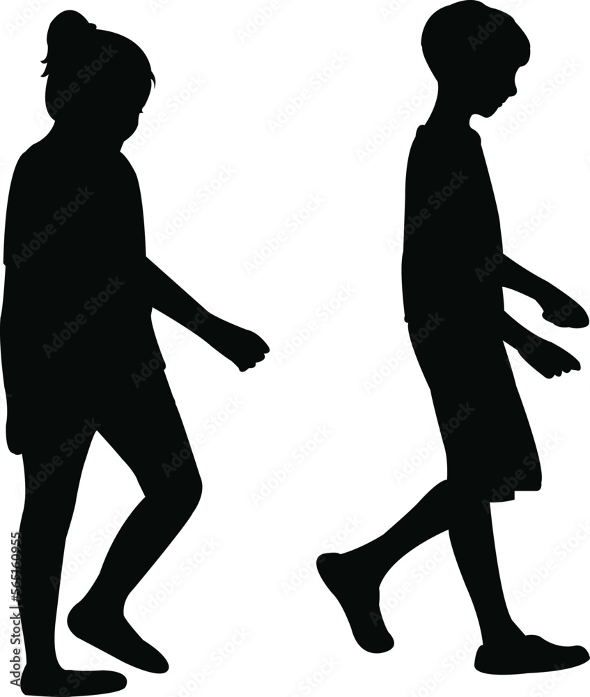 boy and girl walking, body silhouette vector