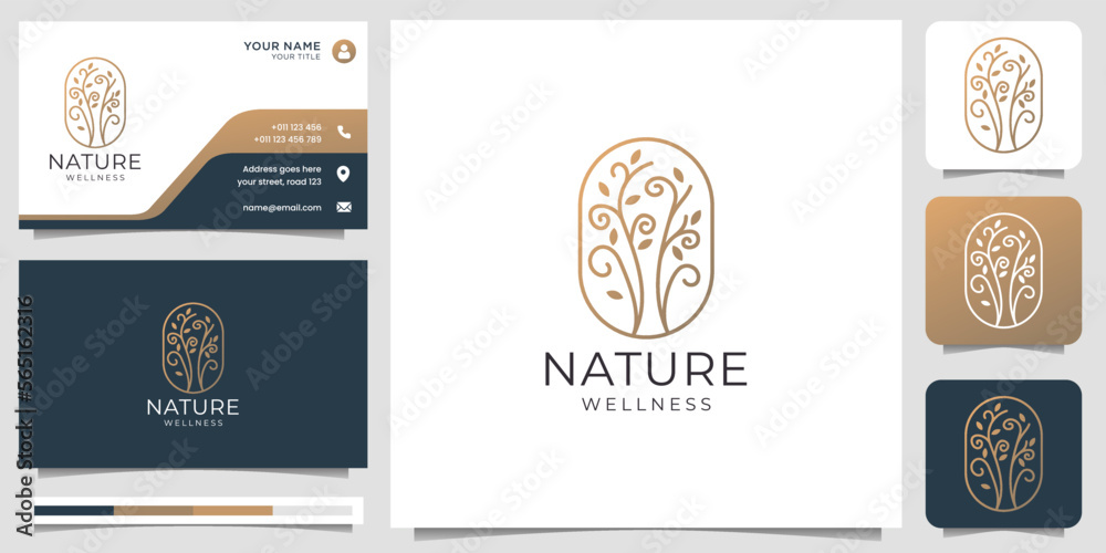Tree logo icon design. Garden plant natural symbol.Tree of life branch with leaves and business card