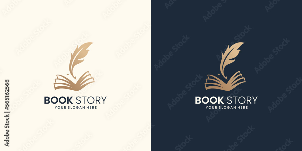 book story feather logo design inspiration.note and quill logo design collection with gradient color book story feather logo design inspiration.note and quill logo design collection with gradient color