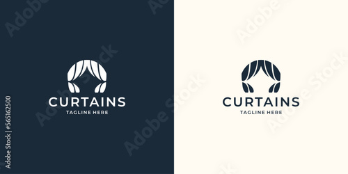 curtains logo design inspiration. circus curtain round concept black and white vector template.