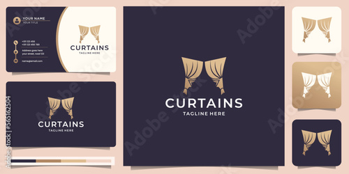 circus curtain symbol. circus curtains logo template inspiration. golden color, flat curtain logo