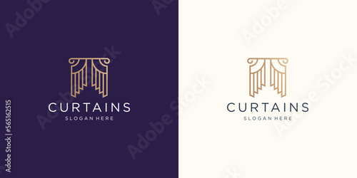 circus curtains logo template inspiration. golden color, flat curtain logo, circus curtain symbol.