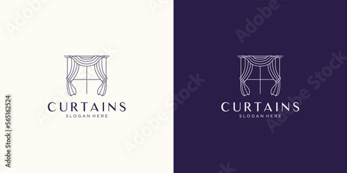 curtains logo design inspiration. symbol of curtains with mono line style concept.
