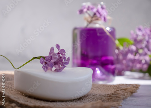 Toilet soap  lilac flower on a light background