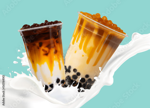 Bubble milk tea, Pearl milk tea , Different sorts of Boba. Yummy drinks. Ads with delicious tapioca. Restaurant cafe menu, template design.