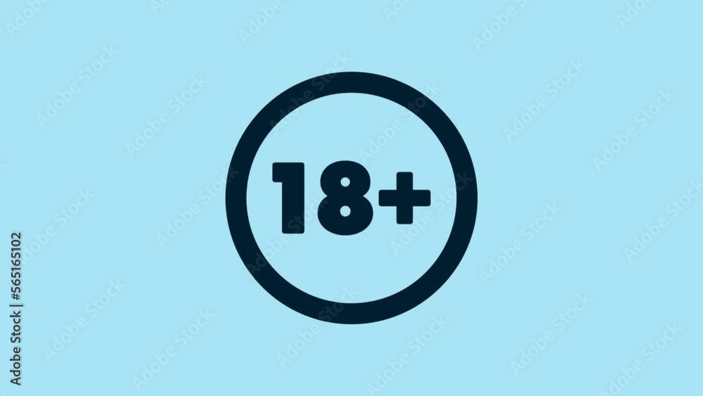 Blue Plus 18 movie icon isolated on blue background. Adult content. Under 18 years sign. 4K Video motion graphic animation Blue Plus 18 movie icon isolated on blue background. Adult content. Under 18 years sign. 4K Video motion graphic animation