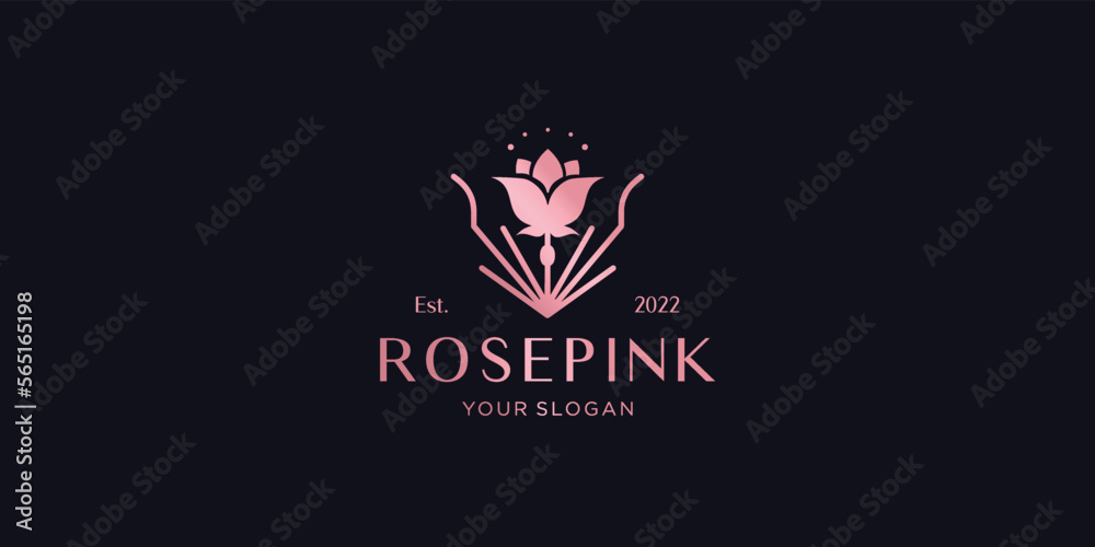 rose gold flower rose logo template line style inspiration for fashion, skin care, cosmetic.