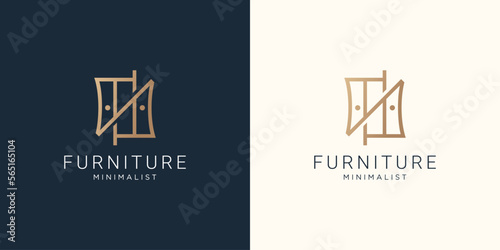 furniture abstract logo with creative geometric line style design for furniture store inspiration.