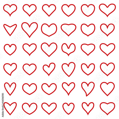 Hearts stroke vector icon collection.