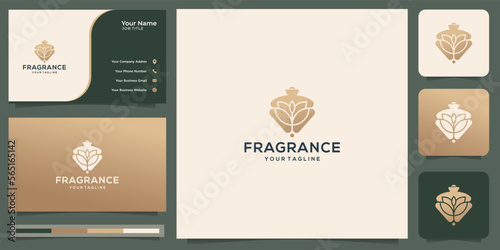 gold fragrance logo template inspiration with business card template.