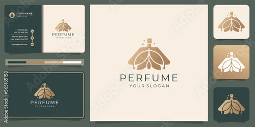 luxury gold fragrance logo template inspiration with business card template.