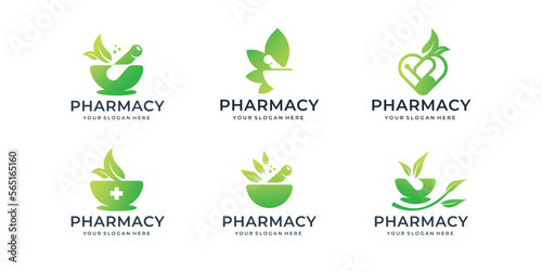 pharmacy mortar pestle medical logo template inspiration. collection of medical health with gradient color.