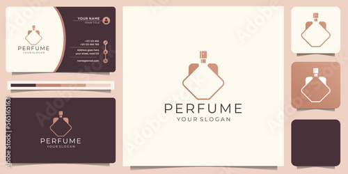 minimal simple bottle perfume logo with business card design.