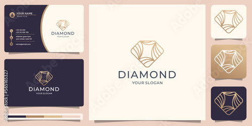minimalist luxury diamond gem contour symbol with business card design.