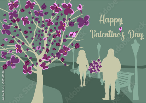 Postcard Happy Valentine's Day. Happy holiday. Declaration of love