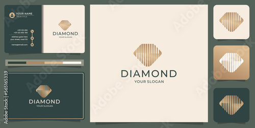 minimalist luxury diamond gem contour symbol with business card design. photo