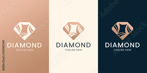 luxury diamond gem contour logo set design template.